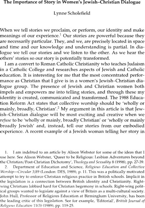 The Importance Of Story In Womens Jewish Christian Dialogue Lynne