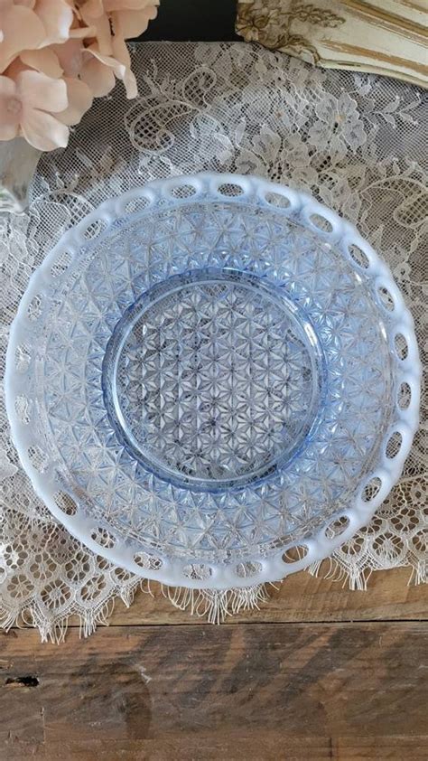 Vintage Imperial Glass Katy Laced Edge Dinner Plate Ice Blue