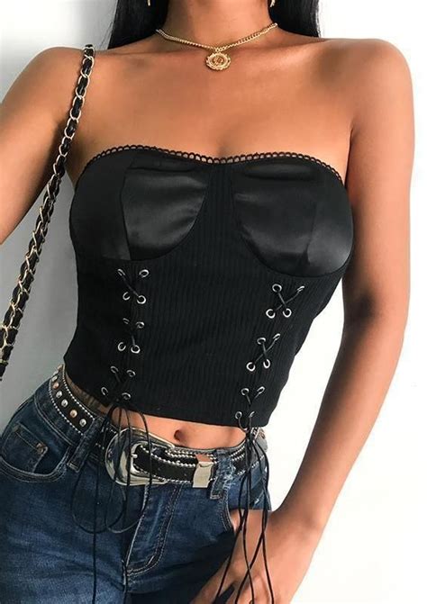 Total Stud Lace Up Bandeau Top Fashion Movements Womens Clothing