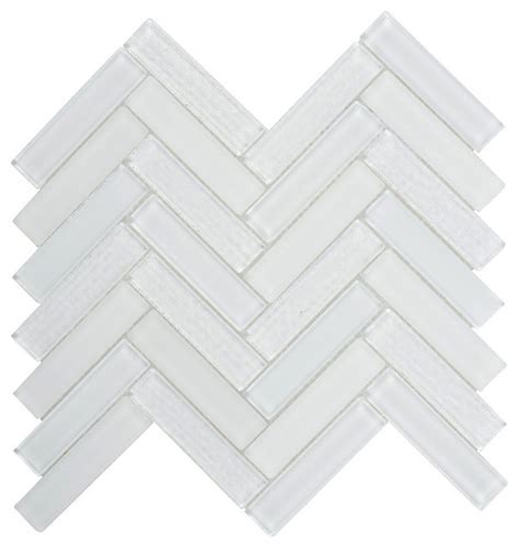 White Mosaic Tile Texture Matt Herringbone Backsplash Contemporary 1119