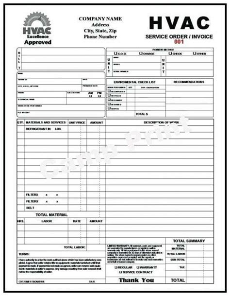 Free Printable Furnace Replacement Invoice Template Templates