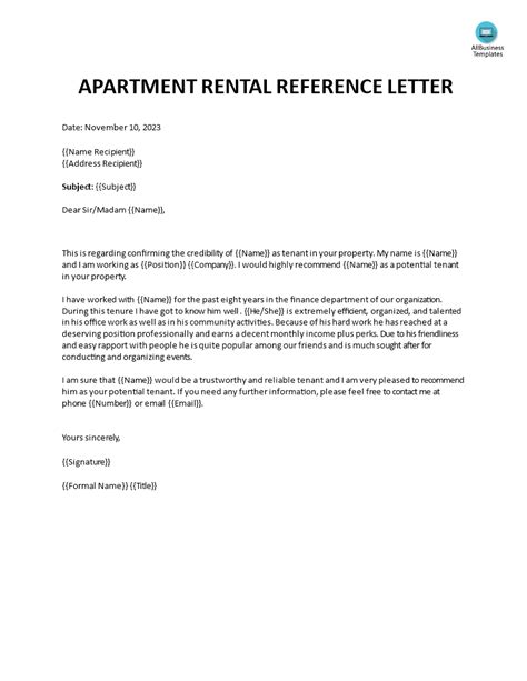 Letter Of Employment Sample For Apartment