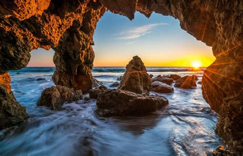 Ocean Sunrises And Sunsets Usa Malibu Crag Nature