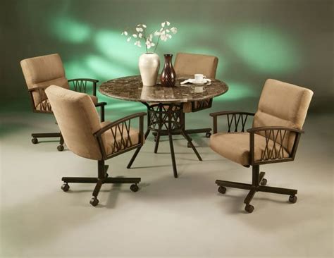 5 Piece Dinette Set With Caster Chairs 9360 Round Marble Dining Table