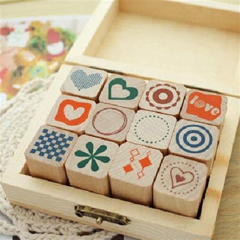 12pcsset Heart Flowers Birds Wooden Rubber Stamp For Kids Diy Handmade