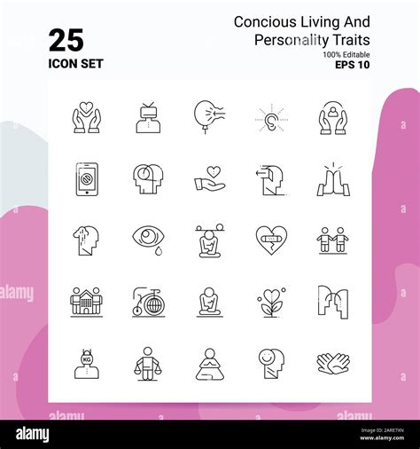 25 Concious Living And Personality Traits Icon Set 100 Editable Eps