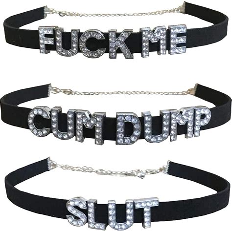 Pack Choker Necklaces Sexy Submissive Cum Dump Fck Me Collars Rhinestone Letters Daddys