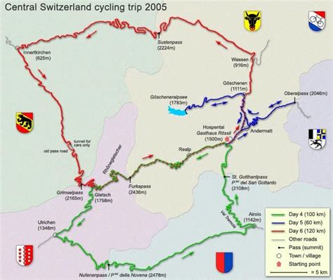 Map Of Central Switzerland Showing The Winding Passes And Their