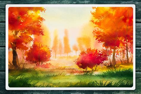 Autumn Watercolor Landscapes By Alex Green Thehungryjpeg