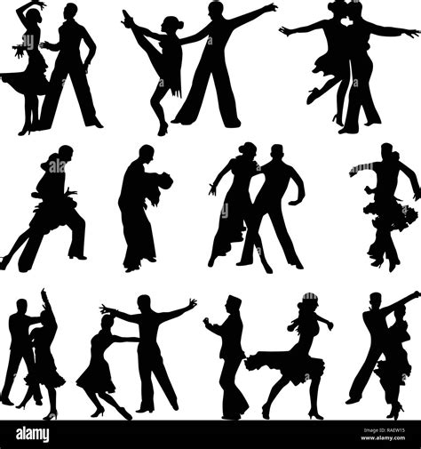 Beautiful Dance People In Different Poses Silhouette Vector Stock