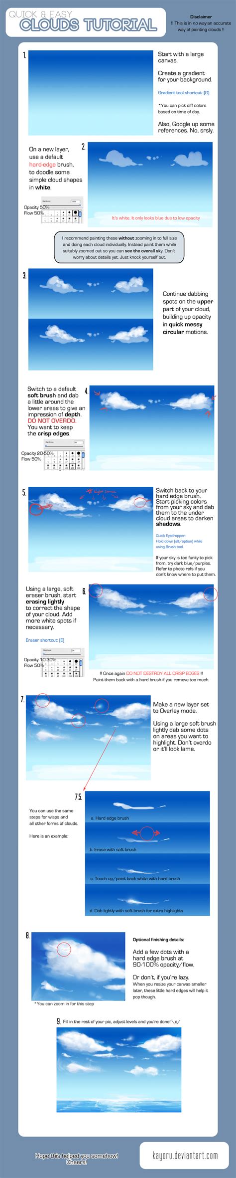 Clouds are visible mass of water that look like a collection of white smoke floating in the sky. Quick and Easy Cloud Tutorial by kayoru on DeviantArt