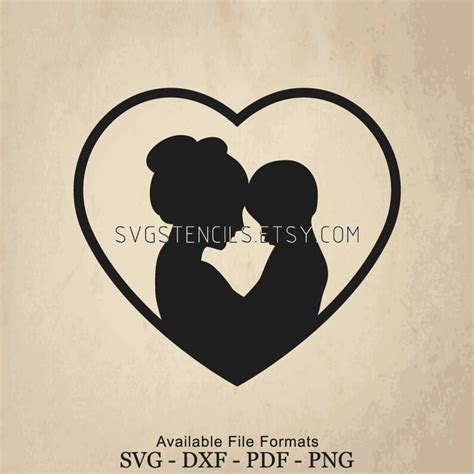 Svg Mom And Son With Love Stencil Silhouette Studio Etsy