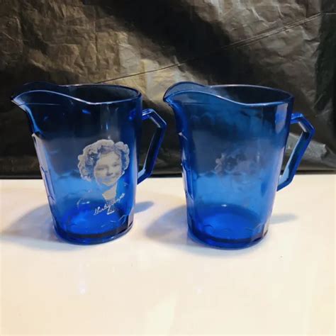 Vintage Shirley Temple Cobalt Blue Glass Creamer Milk Pitcher Set Of