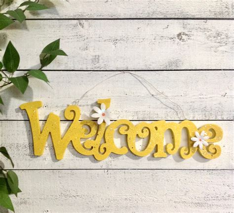 Yellow Hanging Welcome Sign Whimsical Welcome Sign Etsy