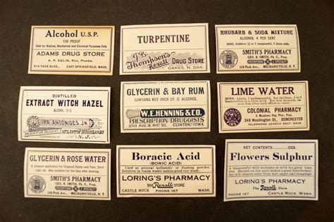Antique Medicine Apothecary Pharmacy Labels In Blue And White Set Of
