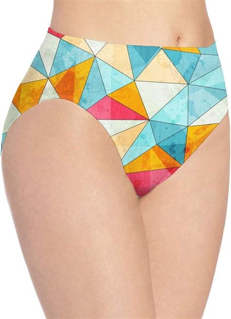 Womens Seamless Underwear Vintage Colored Triangles Pattern Sexy Briefs Bikini Panties Stretch
