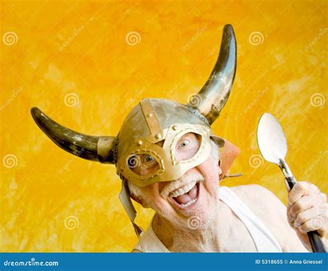Crazy Old Man In A Viking Helmet Stock Image Image Of Great Funny