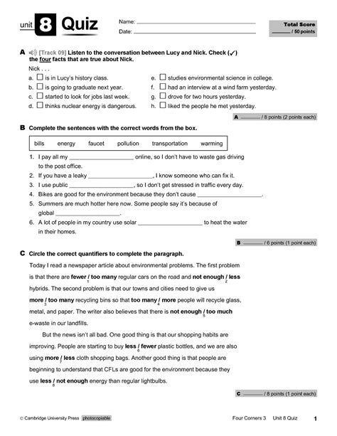 Test Tema Cambridge University Press Photocopiable Four Corners Unit Quiz A Track