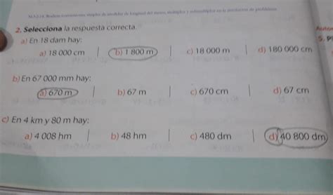 Selecciona La Respuesta Correctaen 18 Dam Hayben 67 000 Mm Hay670 M067m1 670 Cmen 4 Km Y 80 M