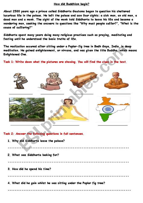 The Buddha Worksheet Buddhism Exercise