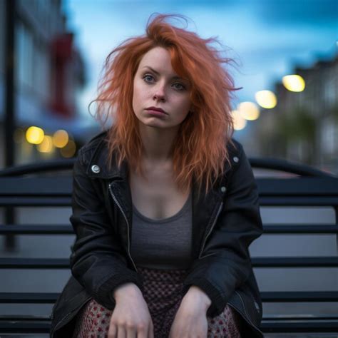 Premium Ai Image A Woman With Red Hair Sitting On A Bench
