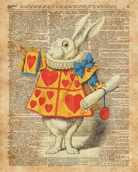 White Rabbit With Trumpet Alice In Wonderland Vintage Dictionary