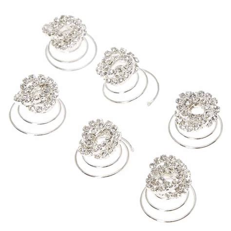 Silver Twisted Crystal Hair Spinners 6 Pack Icing Us
