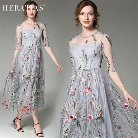Casual Summer Floral Embroidered Mesh Splicing Dress See Through Sexy