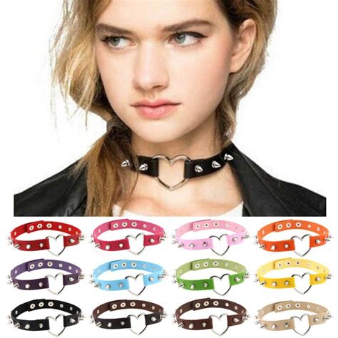 S Gothic Heart Choker Necklaces For Women Trendy Goth Punk Pu