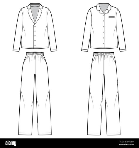 Set Of Sleepwear Pajamas Shirt Pants Technical Fashion Illustration