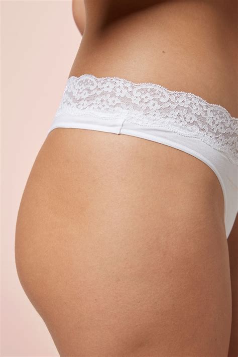 Buy White Thong Lace Trim Cotton Blend Knickers 4 Pack From The Next Uk Online Shop