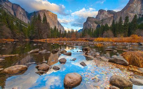 Merced River Yosemite National Park In Sierra Nevada Mountains