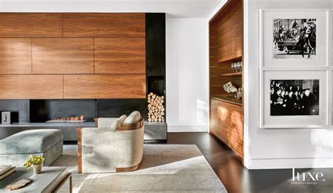 Contemporary Neutral Living Room With Walnut Panels Luxe Interiors