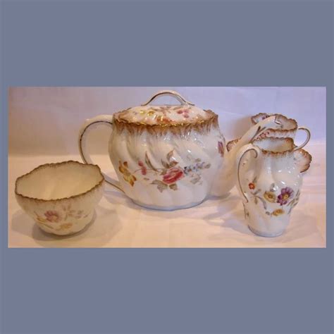 English Pointon Tea Set Beautiful Flowers Teapot Sugar Creamer 9 Cups
