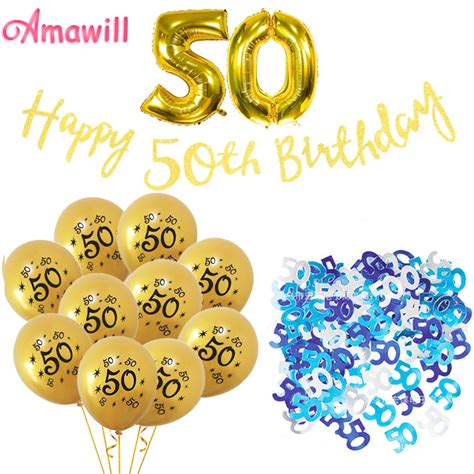 Amawill Happy 50th Birthday Letter Banner Table Confetti 32inch Gold