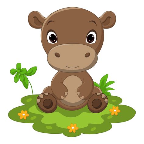 Cute Baby Hippo Cartoon Sitting In Grass 5532322 Vector Art At Vecteezy