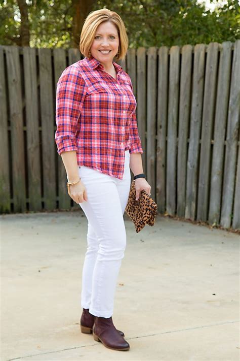Savvy Southern Chic White Jeans Plaid Shirt Booties Plaid Shirt