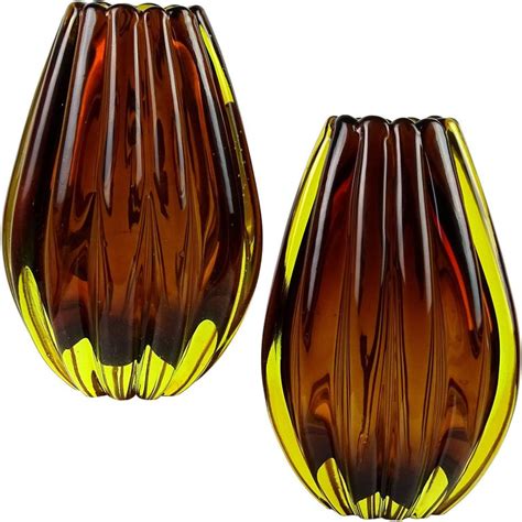 Flavio Poli Seguso Vetri D Arte Murano Sommerso Italian Art Glass Flower Vases For Sale At 1stdibs