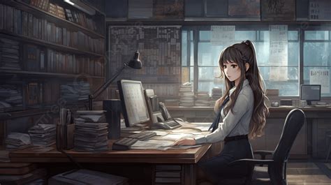 Background Ini Hanya Seorang Gadis Anime Yang Duduk Di Mejanya