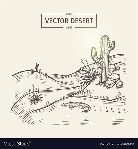 Sketch Of A Wilderness Landscape Desert Royalty Free Vector