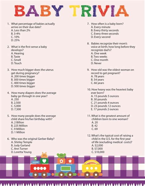 Printable Baby Shower Game Baby Trivia Shower Games Game And Trivia