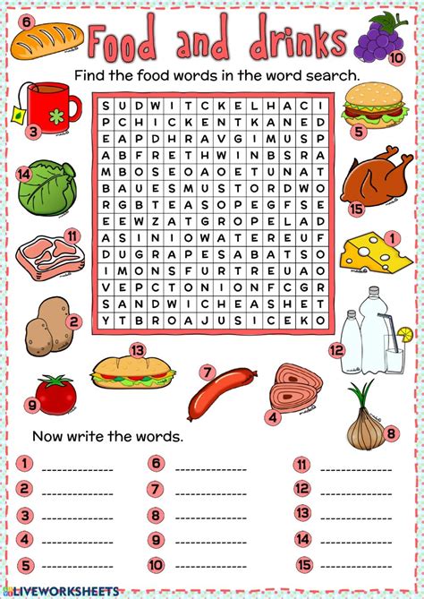Food And Drinks Word Search Ficha Interactiva