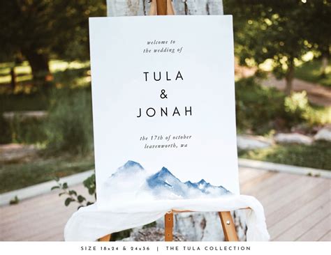 Mountain Wedding Welcome Sign Template Minimalist Mountains Etsy