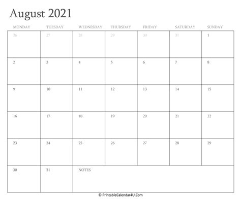 Final day for doctoral committee/candidacy forms to be submitted to the college graduate studies : August 2021 Calendar Printable with Holidays