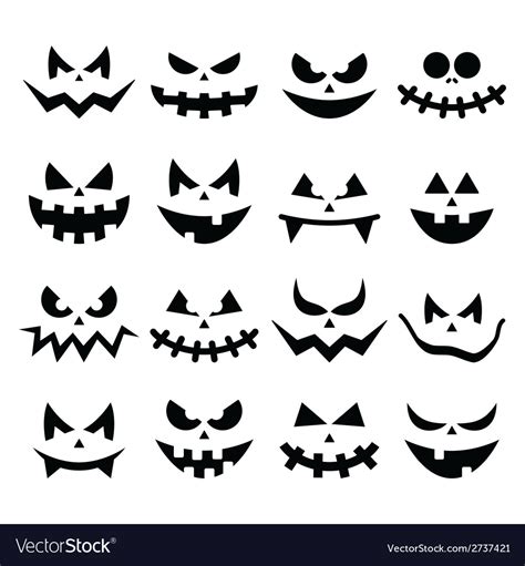Scary Halloween Pumpkin Faces Icons Set Royalty Free Vector