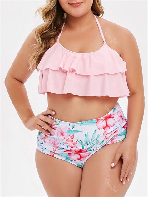 [53 Off] Plus Size Floral Ruffle Bikini Set Rosegal