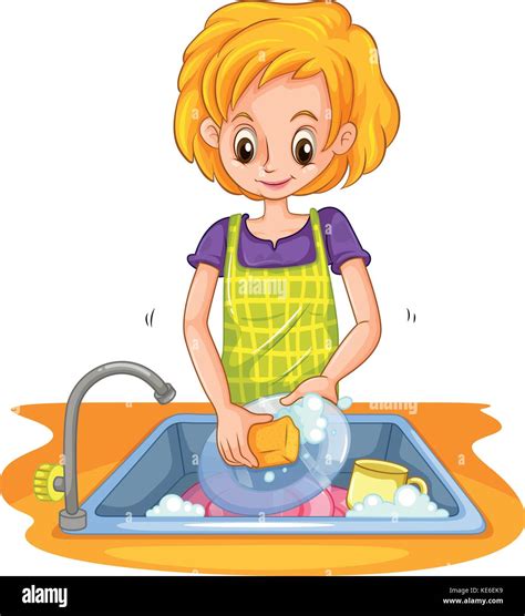 Woman Doing The Dish Illustration Stock Vector Image And Art Alamy