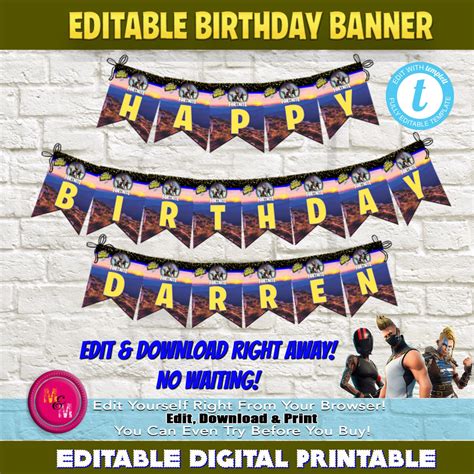 Editable Fortnite Birthday Banner Fortnite Birthday Flag Etsy
