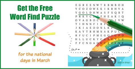 March Word Search Printable National Days Word Find Puzzles