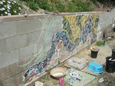 Concrete block planter and raised beds sometimes need some help to retain water for plants so grow. mosaic cinder block wall - Google Search | Mosaic garden